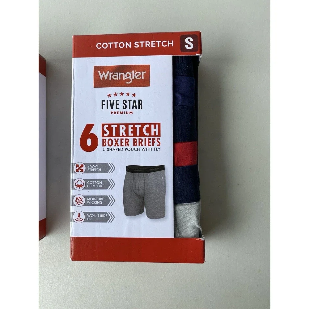 2 Pack Lot Wrangler Five Star Mens Boxer Briefs Cotton Stretch Size Small S 12pc